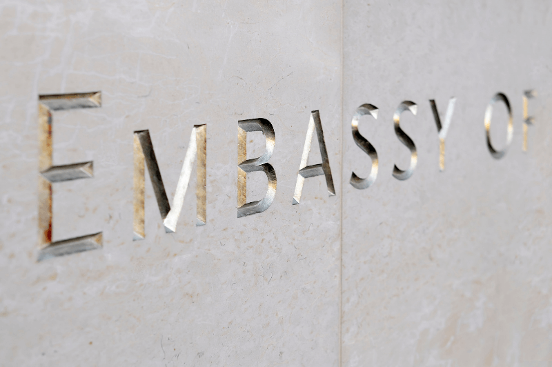 "Embassy" carved in stone