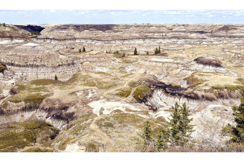 A view from above into Horseshoe canyon near Drumheller Alberta in the Canadian Badlands