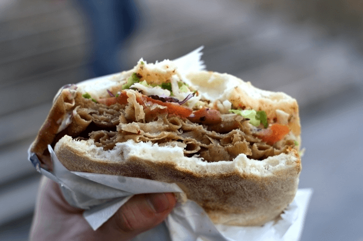 Bulgarian style donair - gyros wrapped in flat bread with veg.