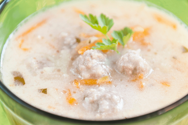 Bulgarian supa topcheta - creamy soup with meatballs