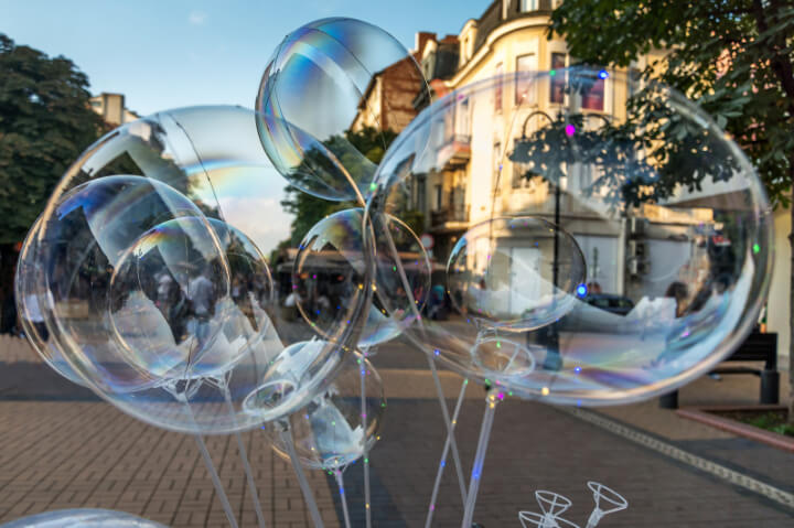Bubbles in front of Vitosha Boulevard in Sofia Bulgaria