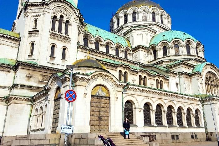The multi domed basilica of Alexander Nevsky Cathedral in Sofia - made in white Limestone and copper domes.
