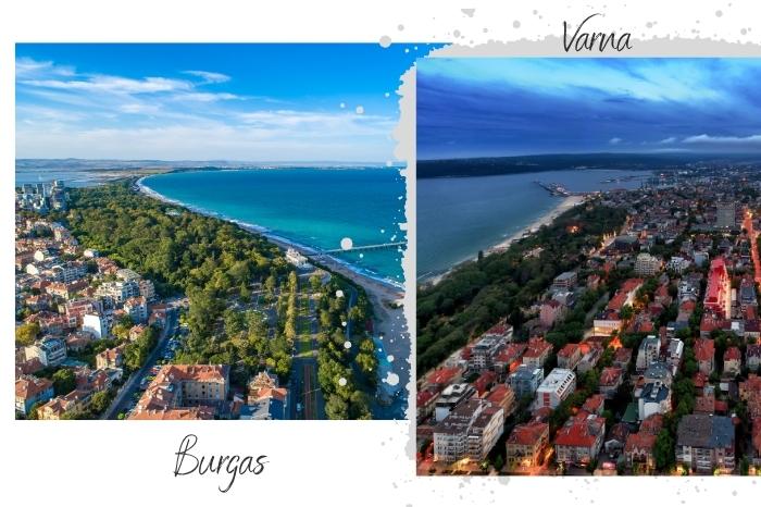Burgas vs Varna Sea gardens and beaches side by side from the air.