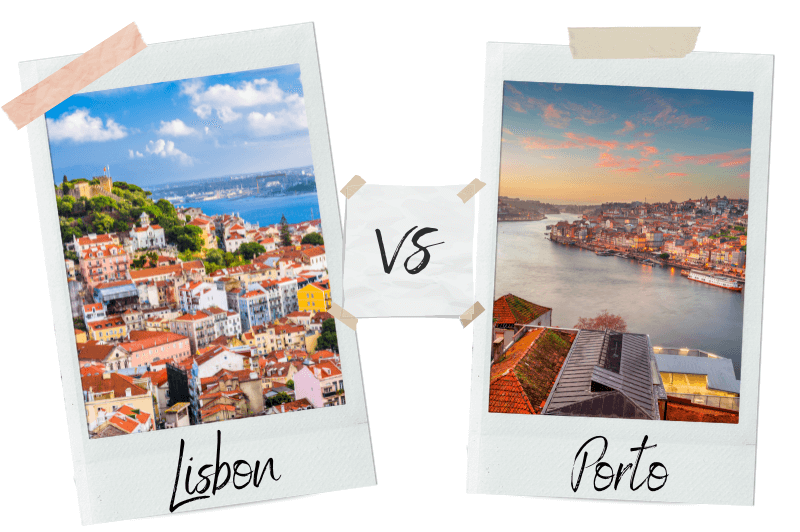 Labelled Polaroid of Lisbon vs the same of Porto Portugal