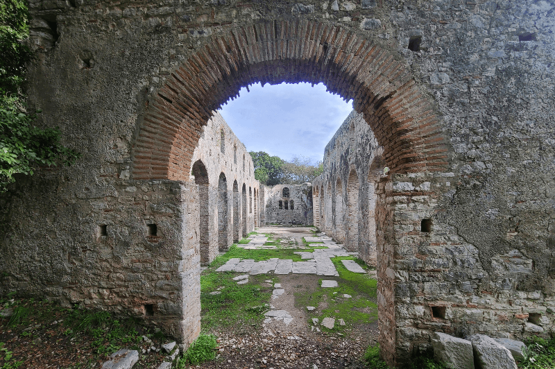Ruins of basilica in Butrint Archaeological park