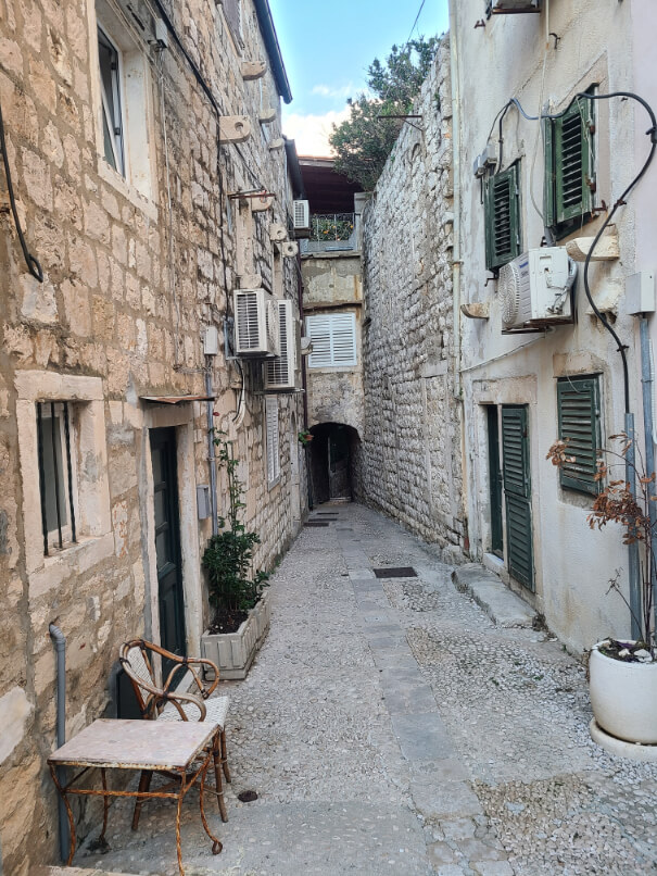 A quiet stone street in winter in Dubrovnik