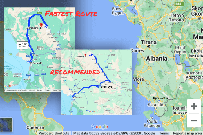 Fastest and Recommended routes to Gjirokaster from Saranda.