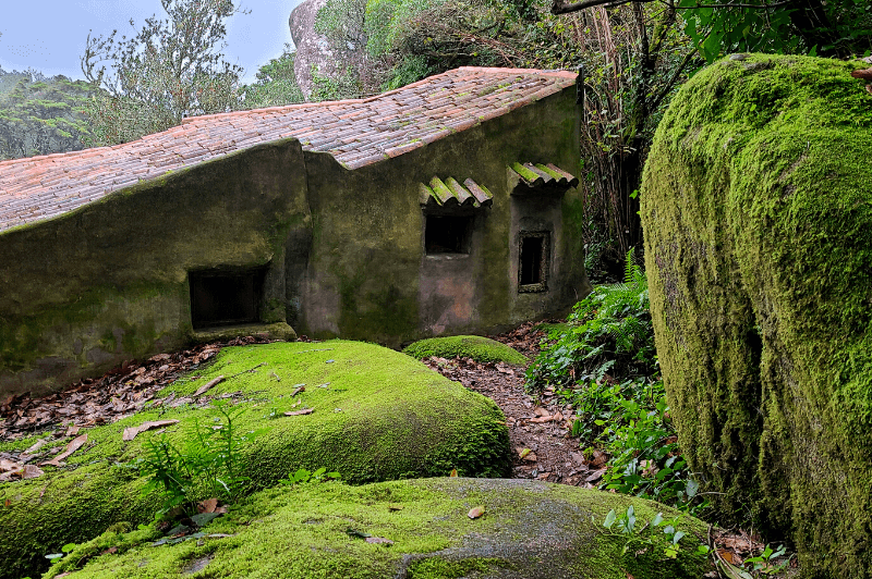 Mossy rocks in front of the Convent of the Capuchos