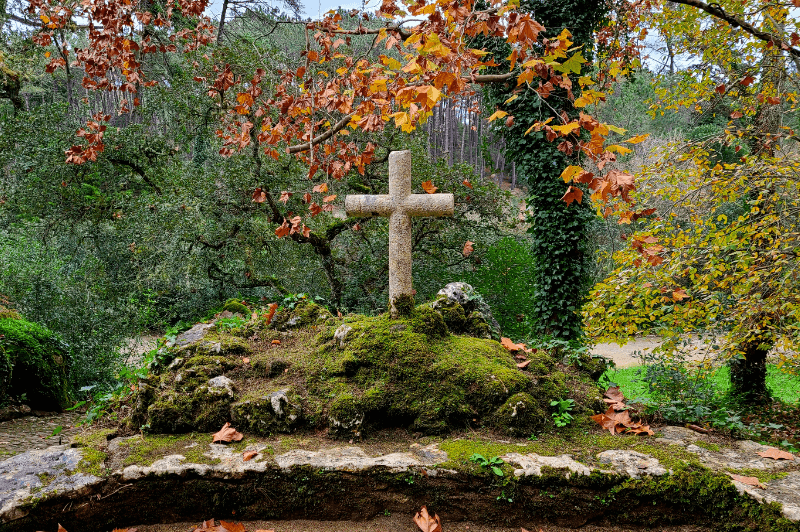 A cross in the forest at the Convent of the Capuchos