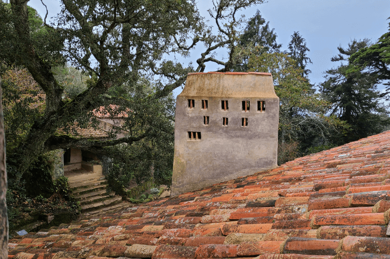 The view over the rooftop of Convent of the Capuchos from the library