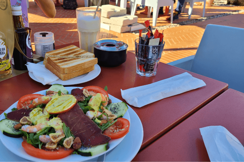 Traditional dried tuna on a mediterranean salad at the silves castle cafe